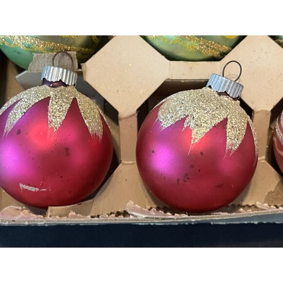 12 Shiny Bright Christmas Ornament Mica MCM Mercury Glass Some Matching With Box - Picture 10 of 12